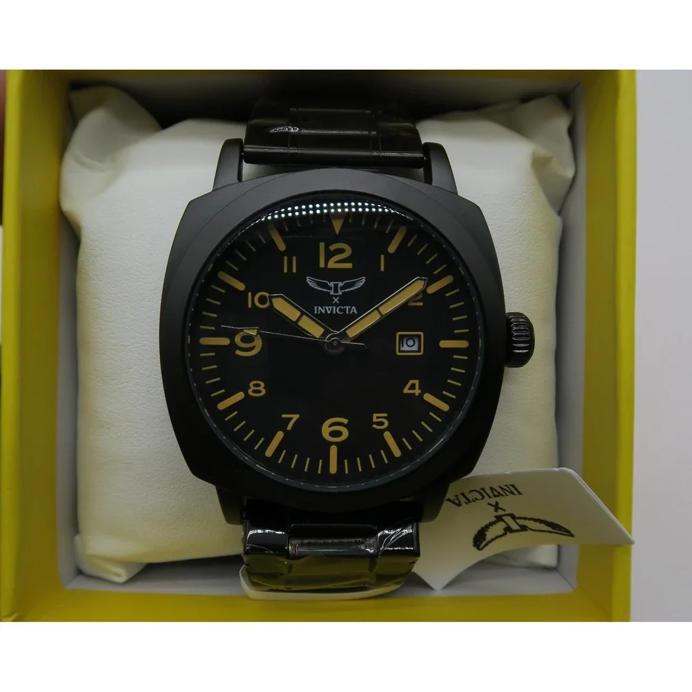 Invicta Mens Black Ion-Plated Stainless Steel Quartz Watch New